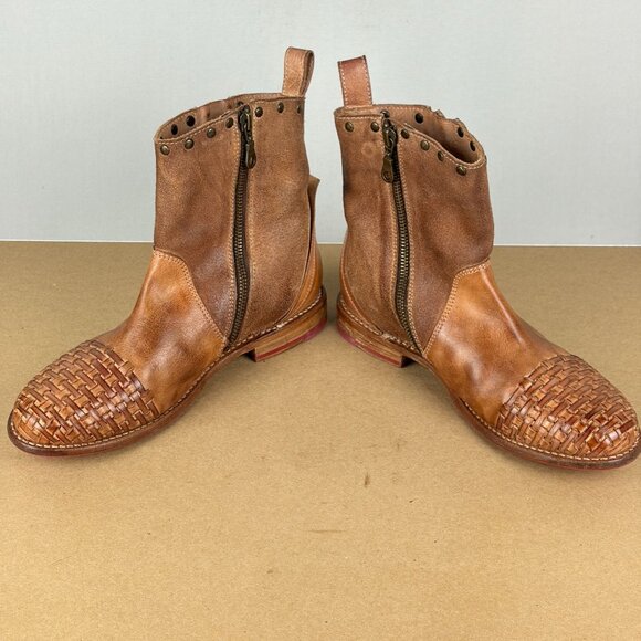 Bed Stu Baxter Boot Woven Leather Womens 8 Brown Tan Side Zip - Picture 6 of 11